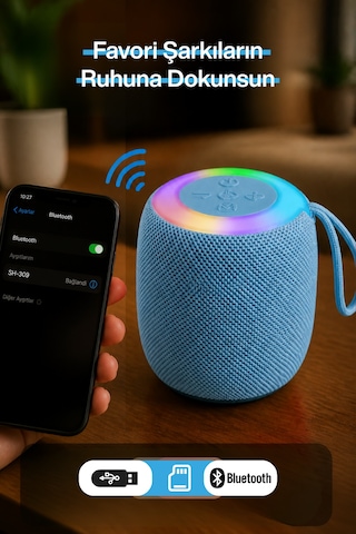 Rgb Işıklı Şarjlı Bluetooth Hoparlör - Type-c - Fm Radyo - Usb - Hafıza Kartı