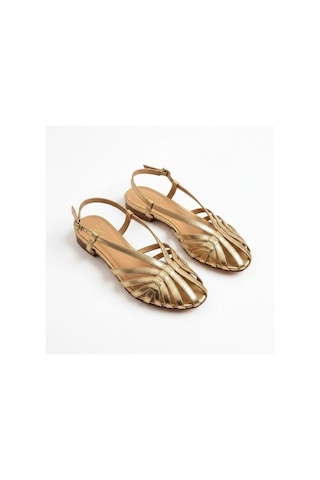 Ne&ve Shoes Altın Deri Biye Kadın Günlük Sandalet