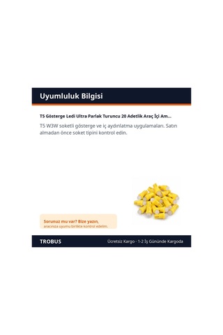 Trobus T5 Gösterge Ledi Ultra Parlak Turuncu 20 Adetlik Araç İçi Ampul Seti