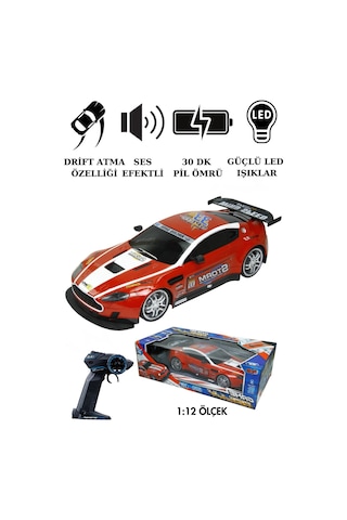 1:12 Ölçek Uzaktan Kumandalı Şarjlı Drift Arabası - Büyük Boy Işıklı Ve Sesli Yarış Arabası Kırmızı Beyaz