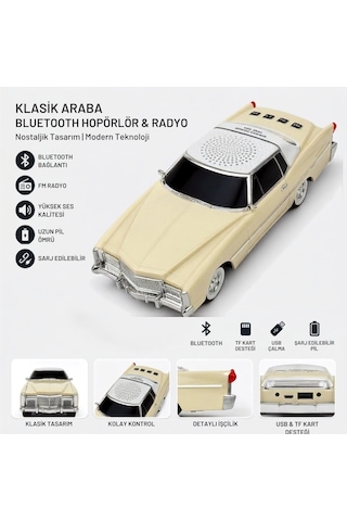 Buffer Retro Amerikan Klasik Araba Bluetooth Hoparlör, Işıklı Nostaljik Radyo Ve Kablosuz Müzik Çalar