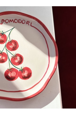 Pomodori Domates Desenli Şekilsiz Pasta Tabağı 20 Cm Çok Renk