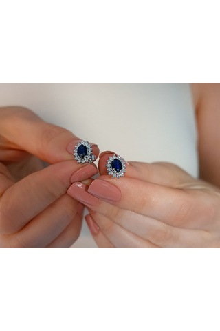 Sirius Pırlanta Oval Safir Taşlı Anturaj Küpe 0804E0128