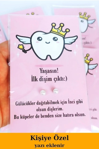20 Adet Pembe Kartlı Diş Buğdayı Hediye İnci Küpe - Kuşe Kartlı Krem