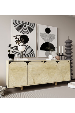 Lazio Bohem Ahşap Ayaklı Modern Konsol 180 Cm Safir Meşe