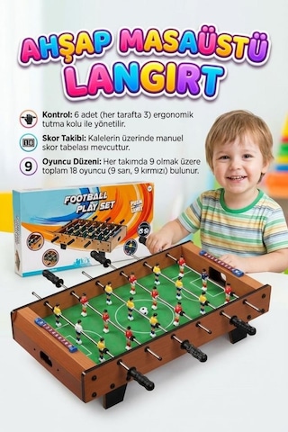 Ahşap 2 Kişilik Masaüstü Langırt 6 Kollu 2 Toplu 51cm Skor Tabelalı Eğlenceli Futbol Oyunu