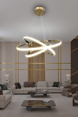 3'lü Çember Led Avize - - Kumandalı / Siyah Siyah