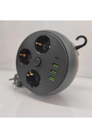 Wınboss 3395 Akım Korumalı Makaralı 2m Kablolu 3 Prizli 3 Usb 1 Type-c Priz 2m