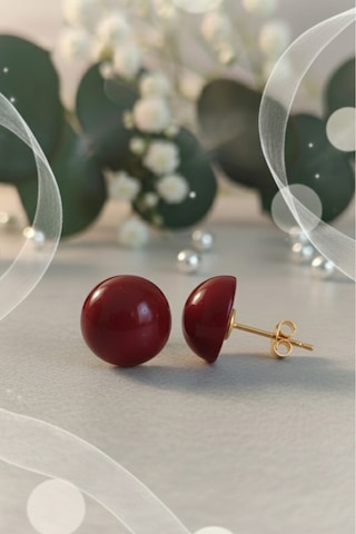 12 Mm Gold Renk Mercan Taşlı Küpe 925 Ayar Gümüş, Abiye & Gelin Küpesi Gold - Gümüş
