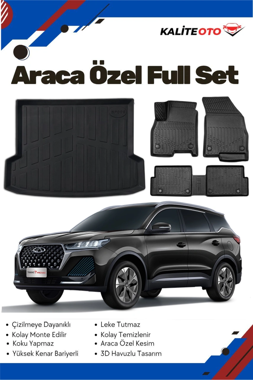 Chery Tiggo 7 Pro 2024 Model Yumuşak Paspas+bagaj Havuzu Seti