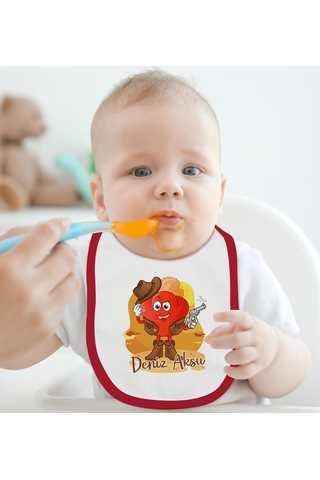 BK Kids Kişiye Özel Sevimli Kovboy Tasarımlı Kırmızı Bebek Mama Ö Kırmızı