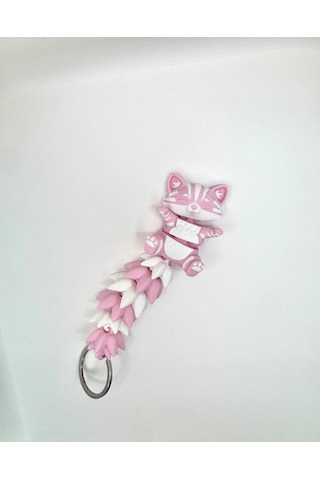 Hareketli Kedi Anahtarlık Açık Pembe