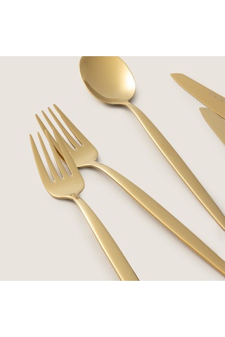 Belina 18 Parça Tatlı Çatal Kaşık Bıçak Seti Parlak Gold