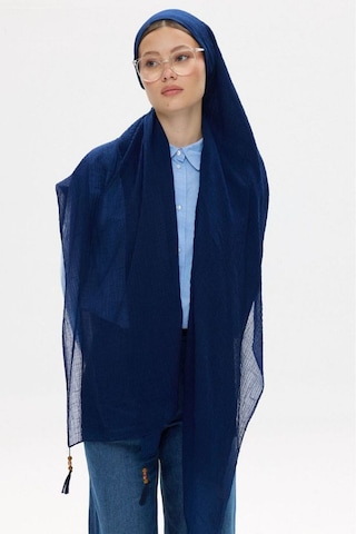 Fenza Scarf Freya Müslin Püsküllü Bürümcük Pamuklu Şal Lacivert