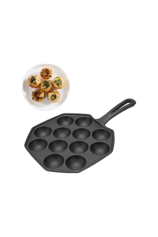 Symbee 12 Gözlü Dökme Demir Takoyaki Tavası - Yapışmaz, Sağlıklı Ve Uzun Ömürlü Siyah