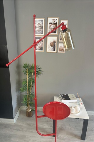 Windy Kırmızı Gövde Bal Rengi Cam Lambader Tepsili Makas Gövde Modern Oturma Odası Natural