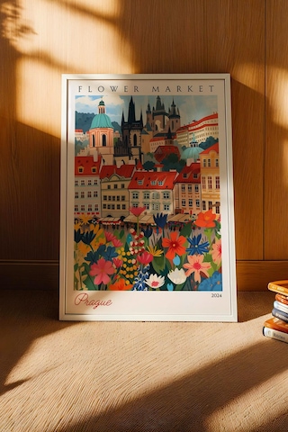 Prag Çekya Çerçeveli Tablo Seyahat Severlere Salon Ve Ofis İçin Estetik Duvar Dekoru Travel Flower Market