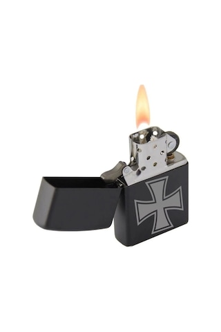 Malta Haçı Onur Sadakat Yardım Madalya Şekli German Haç Arma Lazer Silinmez Resimli Benzinli Çakmak Siyah