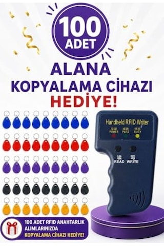 Sr-602 H-r Yazılabilir Kopyalanabilir Proximity Anahtarlık 125 Khz Keyfob Karışık Renkler 100 Adet + 1 Adet Rfıd K Altın