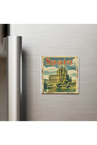 İspanya Spain - Posta Pulu Temalı Ülke - Baskılı Buzdolap Magneti Kare - 9x9 Cm