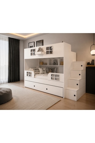 Vitray Yavrulu Mdf Fonksiyonel Merdivenli Ranza Byz 2 90 x 190 CM
