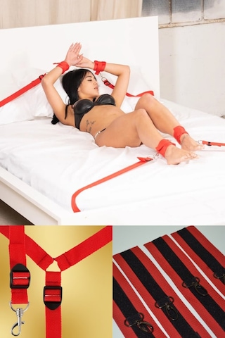 Fantazi Kırmızı Renk El Ve Ayak Yatak Bağlama Seti