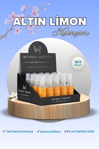Bursa Şehir Kolonyaları, 20'li Altın Limon Kolonyası, Mini Set, Çanta Boy