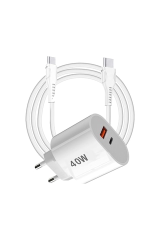 Tonex 40w Usb-a + Type-c 2x Çıkışlı Type-c To Type-c Kablolu Şarj Aleti Beyaz