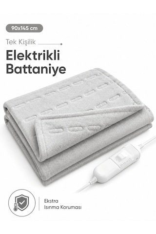 Beylini Omak Tek Kişilik Elektrikli Battaniye Tam Güvenlikli Dayanıklı Çift Kademeli Termostatlı Elektrikli Yatak Isıtıcı 90x145 Cm Beyaz