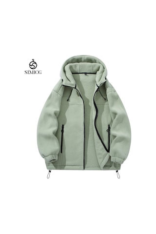 Avrupa Beden Erkek Sonbahar/kış Polar Kapüşonlu Ceket Yeşil