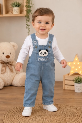Baby Buu Panda Detaylı Cepli Denim Kotlu Mevsimlik 2'li Erkek Bebek Salopet Tulum Takımı 6-9ay, 9-12ay, 12-18ay, 18-24ay Beyaz Beyaz