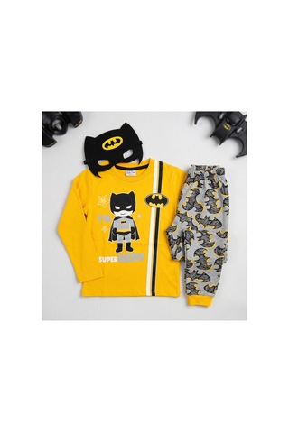 Deniva Kids Erkek Çocuk Batman Temalı Maskeli 3'lü Pijama Takımı Sarı