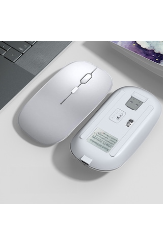 Xiaomi Tablet Şarj Edilebilir Sessiz Mouse Bluetooth + 2.4hz Wifi Kablosuz Mouse Fare 001
