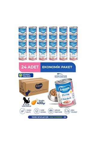Premium Tavuklu Yavru Kedi Konservesi 400 Gr X 24 Adet Ekonomik Paket Yaş Mama 0-12 Ay
