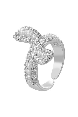 Soulader Kadın Moda Lüks Açık Yüzük Zarif Barok İnci Tasarım Yay Formu Zirkon Taşlı Bakır Kaplama Altın Renk Şık Takı Aksesuar Gümüş