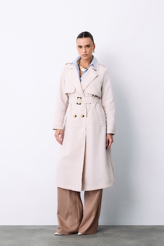 Sateen Kemerli Uzun Trençkot - Taş-135493 Taş