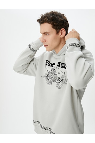 Koton Uzakdoğu Baskılı Hoodie Rahat Kesim Sloganlı Gri 4wam70399mk Gri