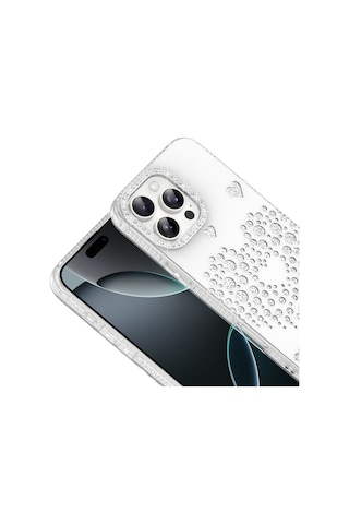 Maks Technology Apple iPhone Uyumlu 16 Pro Max Kılıf Damla Taşlı Mkst Rivas Sert Pc Kapak - Beyaz