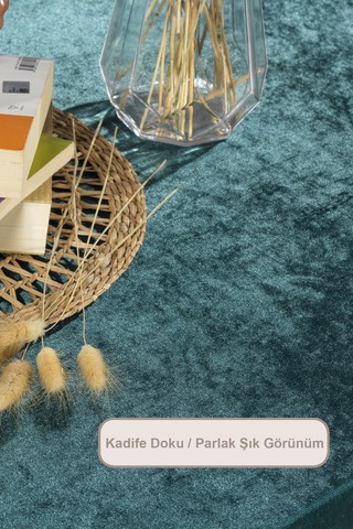 Elart Kadife Masa Örtüsü Dikdörtgen 150x220 Cm Petrol Petrol