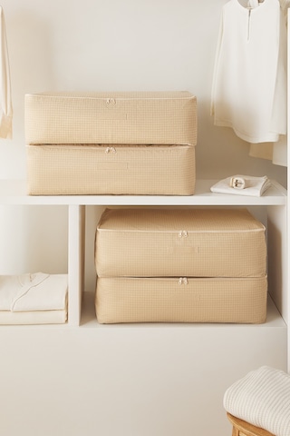 Home Wave 4'lü Mega Boy Bej Pötikare Baza Altı Hurç Set 74 x 46 x 22 cm