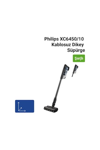 Philips XC6450/10 Kablosuz ve Güçlü Emiş Teknolojili Şarjlı Dikey Süpürge
