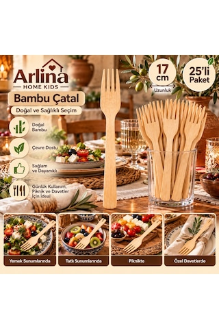 Lüx 17 Cm Bambu Çatal 25li Paket Ahşap