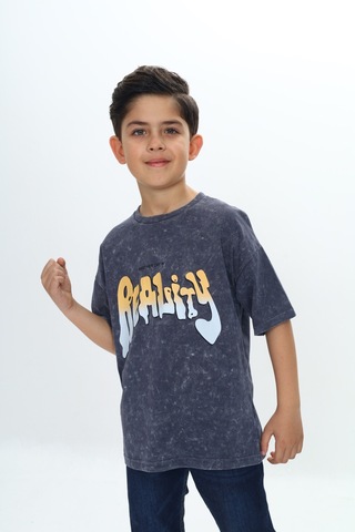 Toontoy Erkek Çocuk Reality Baskılı Tişört Füme