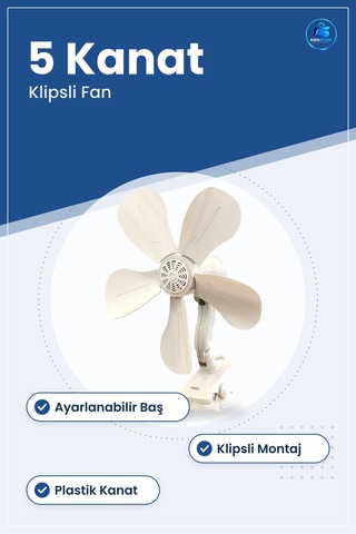 Masaüstü Klipsli Vantilatör 5 Kanat Ayarlanabilir Plastik Kanatlı