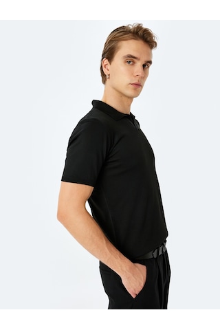 Koton Slim Fit Polo Yaka Kısa Kollu Triko Kazak Siyah 5sam70001ht Siyah