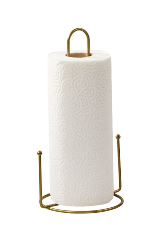 Edora Home 2'li Gold Mutfak Organizer Seti, Misketli Kağıt Havluluk Ve 6 Kancalı Bardaklık - Metal Paslanmaz