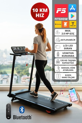 T-229 Katlanabilir Koşu Bandı / Lcd Led Ekran /bluetooth Ve Hoparlör/2hp Güç 10 Km Hız/ Nabız Ölçme