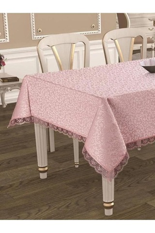 Denizli Çeyiz Dantelli Masa Örtüsü Pembe 160x220 Çok Renkli