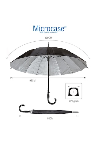 Microcase Unisex16 Telli Rüzgara Dayanıklı Su Geçirmez Baston Şemsiye