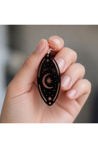 Siyah Akrilik Ay Yıldız Küpe - Astroloji Tasarımlı Ultra Hafif Mistik Kadın Küpesi